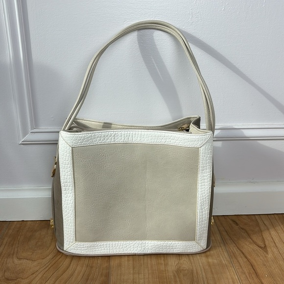 Samoe Style East/West Shopper Handbag/Shoulder Bag Faux Leather Neutral Soft - Picture 3 of 13